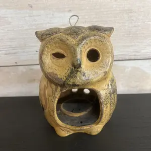 PIERCED CERAMIC OWL CANDLE HOLDER