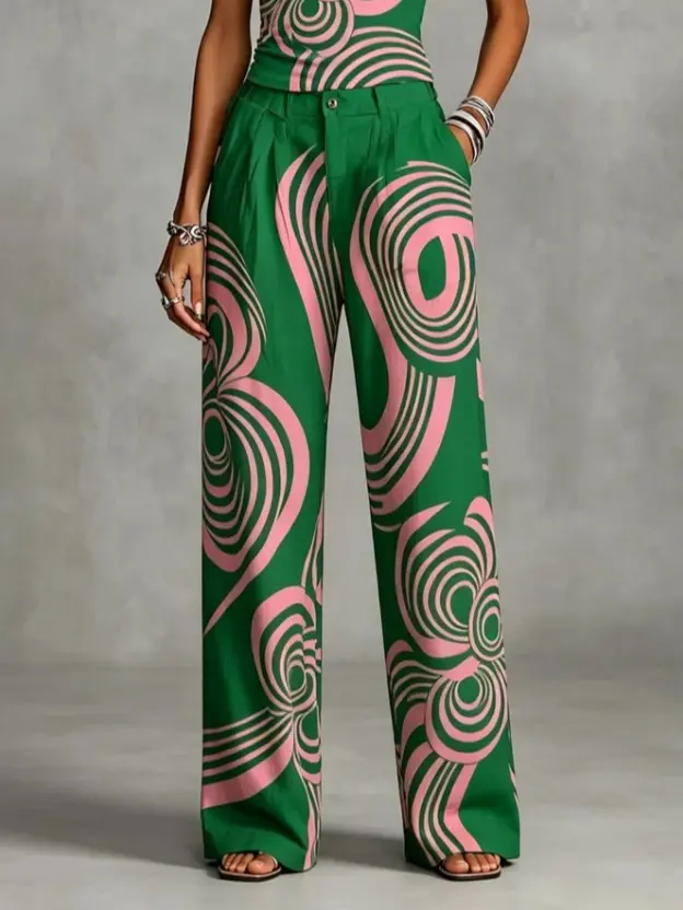 Stylewe Casual Geometric Floral Straight Pants Womenswear Bottom