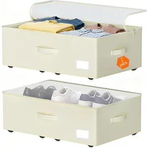 Bed with Wheels, 2-Pack Bed Containers with Clear Lids, No Assemble Required 10 inches, Rolling Underbed Drawers Bins for Shoes, Clothes,, Toys