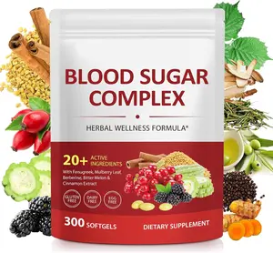 Blood Sugar Complex 300 Softgels with Berberine, Ceylon Cinnamon and Bitter Melon for Energy and Vitality Support - 20+ Active Herbs & Vitamins for Healthy Blood Sugar Levels - Clean Formula Supplement