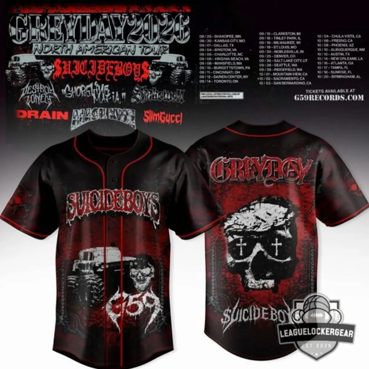 $uicide.boy$ Grey Day 2026 North American Tour Baseball Jersey I65
