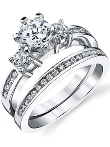 Women's Sterling Silver Wedding Engagement Ring 1.15Ct TCW 2Pc Set Cubic-Zirconia