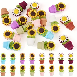 25/30/35pcs Sunflower Perforated Silicone Beads - Soft Flowerpot Spacers with Vibrant Colors & Detailed Petal Design for DIY Jewelry Making, Bracelets, Earrings, Keychains, Lanyards, Pens - Craft Supplies, Sunflower Silicone Beads, Decorative Beadwork