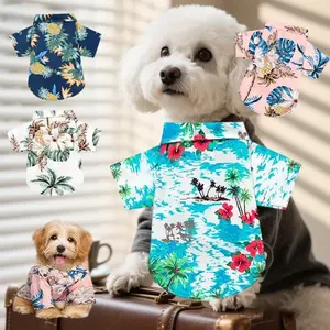 Set of 4 Pet Summer Shirts Hawaiian Style Dog T-Shirts Floral Coconut Tree Printed Puppy Shirt Summer Beach Dog Apparel Cat Outfit Shirt Breathable Pet Cool Clothes for Small To Medium Pets Halloween