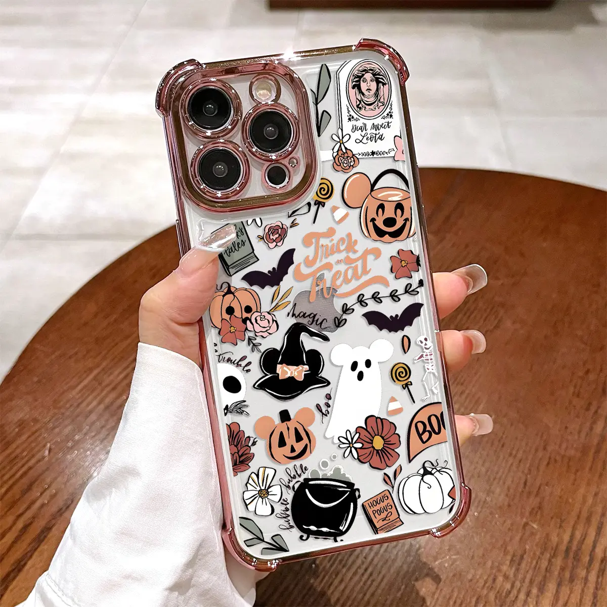Halloween Magic Delight Pattern Phone Case , Electroplated Cover with Airbag Shockproof Slim Soft TPU Cover for iPhone X 11 12 13 14 15 16 17 Pro Max Plus Air