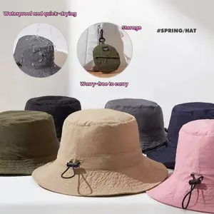 Summer Lightweight Quick-Dry Waterproof Fisherman Hat, Unisex Foldable with Drawstring, Outdoor Hiking Sun Protection Cap, Summer Rope Hat, Outdoor Fishing Hat