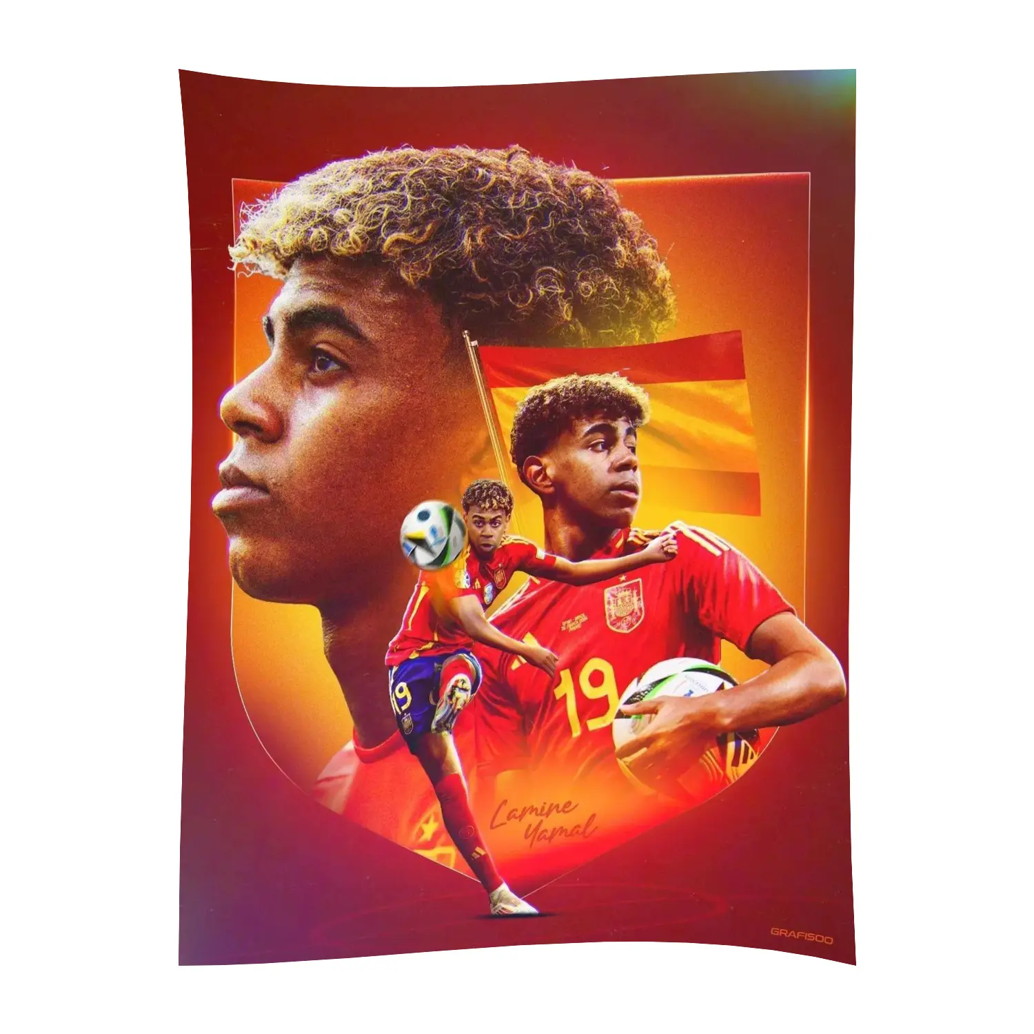 Lamine Yamal Espana Portrait Polyester Fleece Fabric Blanket - International Football Star Lightweight Cozy Plush Throw for Sofa, Bed, Home Room & House Decor, Room Decor, Graphic Look
