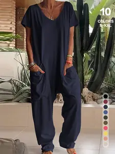 Women's Workwear Jumpsuit Casual Home Wear, Comfortable Fitted One-Piece Pants, All Seasons Fashion, Plain Pattern