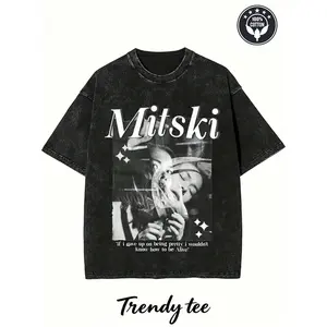 ToolHeaven 230G Washed Pure Cotton T - Shirt, Men'S Casual Fashion, With Mitski Portrait And Text Print, Outdoor Sports T - Shirt |   Loose Fit |   Soft Knitted T - Shirt