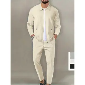 Men's two-piece zipper jacket and pants set, suitable for spring and autumn wear, as well as gym exercise and casual sports set