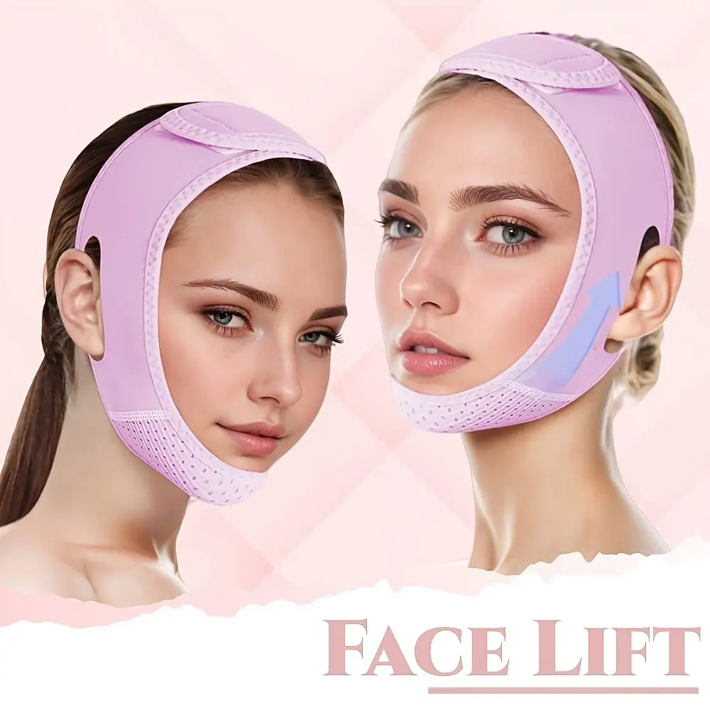 V Line Lifting Mask Face Slimming Strap 1Pc Double Chin Reducer Chin Strap Firming Anti Wrinkle Elastic V Shaped Band Home Sleep Facial Shaper Belt Jawline Shaper Facial Tools