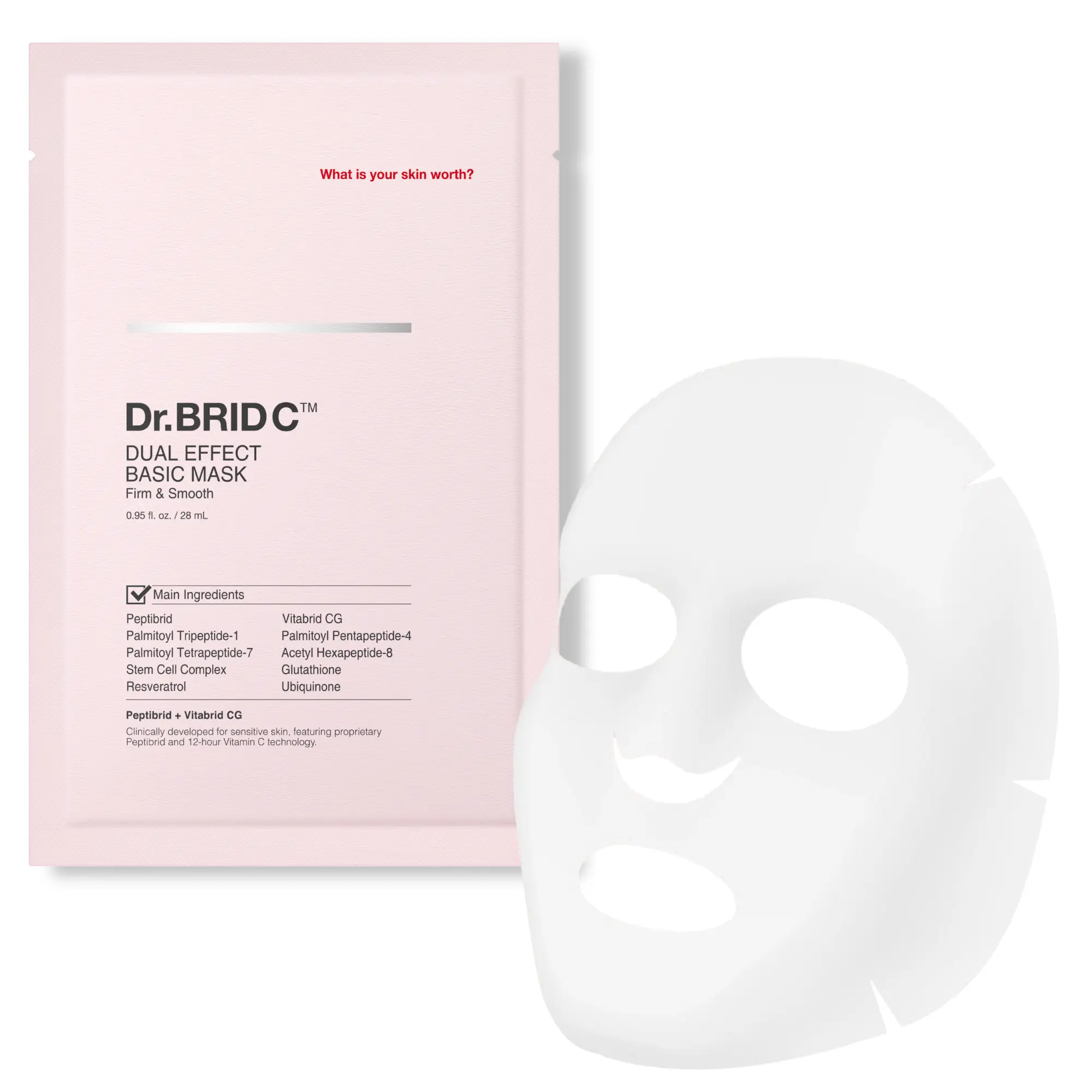 Dr.BRID C Dual Effect Face Mask - Firming & Hydrating Peptide Sheet Mask with Plant Stem Cells, 15-Minute Deep Moisture & Elasticity Boost for Dehydrated Skin, 1 Sheet X 0.95 fl.oz.