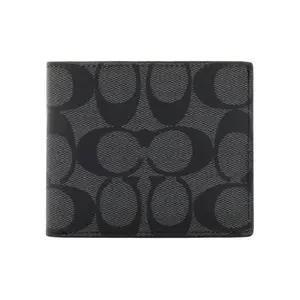 COACH Billfold Wallet for Men – Compact Fold-Over Style in Black and Gray Canvas with PVC