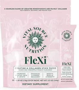 Vital Source Nutrition - Flexi - Creatine & Collagen Stick Packs - 5g Creatine Monohydrate + 1g MoriKol Collagen -Supports Strength, Recovery & Skin Health -20 Servings