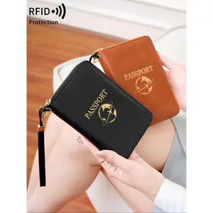 Passport Case with Card Slot, PU Leather Passport Holder with Wristband, RFID Blocking Travel Wallet and Document Holder for Women & Men, Passport Cover, Ideal Christmas or Valentine's Day Gift