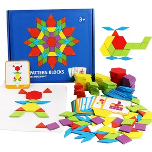 Wooden Tangram Puzzle Toy with 155 pcs(1 Set) Educational Shapes Pattern Blocks Game, Wooden Jigsaw Puzzle, Shape Recognition Puzzles, Stress Relief & Brain Teaser Game Educational Gift for Kids Birthday & Easter Gift Family Activity