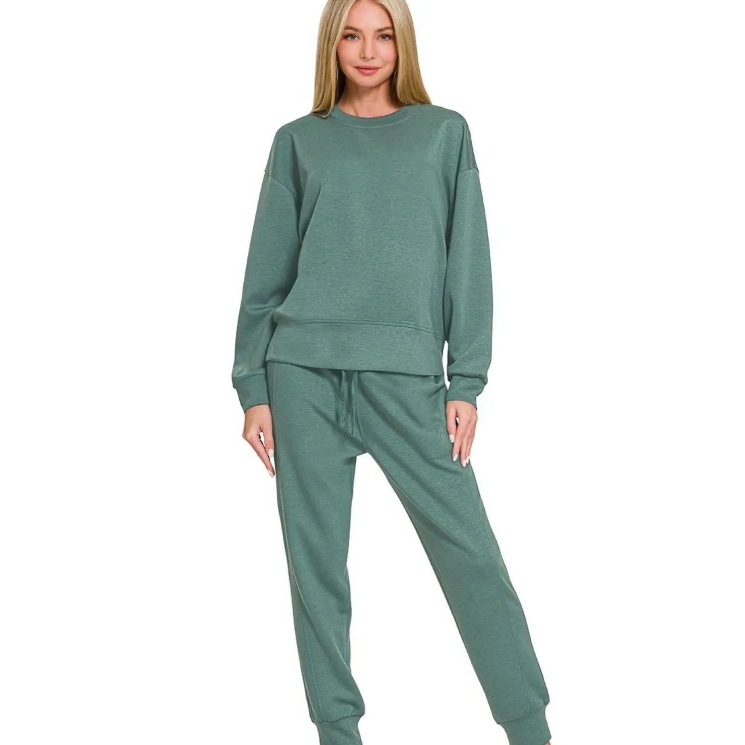 Zenana Scuba Crewneck Pullover & Joggers 2 Pieces Set