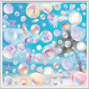 4 Sheets/set Summer Dream Ocean Colorful Bubble Window Stickers, Seahorse Sea Star Shell, Home Glass Decoration, Electrostatic Stickers