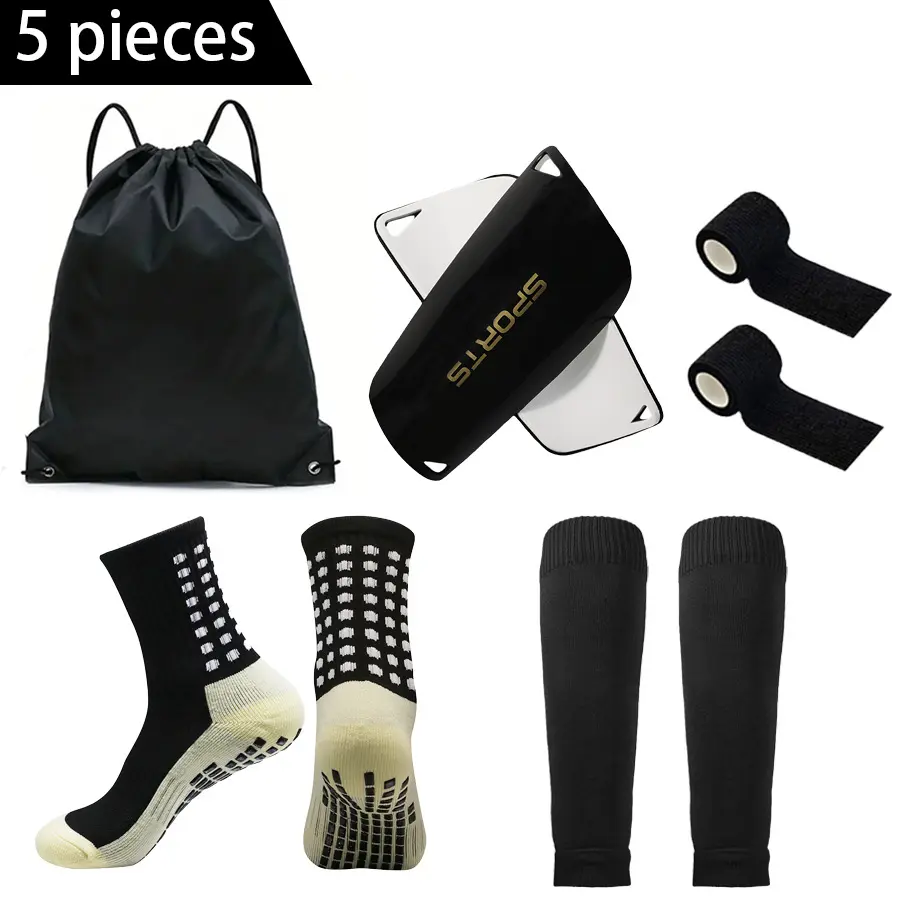 5 Piece Soccer Training Equipment Set, Shin Guards, Soccer Socks, Sports Tape & Carry Bag, Football Shin Protector Accessories for Match Training