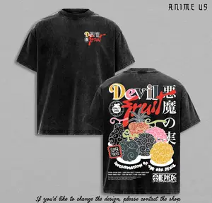 OP Devil Fruit Anime Shirt Luffy Power Fruit Graphic Tee Vintage Washed Oversized Unisex Streetwear Manga Anime Gift for Fans