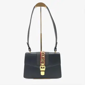 Pre-owned GUCCI GG Leather Shoulder Bags Sylvie Black with green and red web stripe Good S012260225161