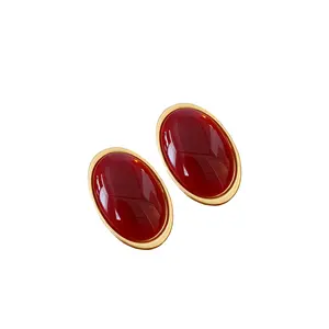 Retro Geometric Drop Earrings Portable Resin Alloy Silver Studs Stylish
