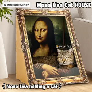 Vagascape Mona Lisa 4D Frame Cat House with Scratching Board, Famous Oil Painting Frame Cardboard Cat Bed, 2025 with Arm Front Panel, Easy-to-Assemble Bed Couch Cave Condo Creative Home Decoration, Animal