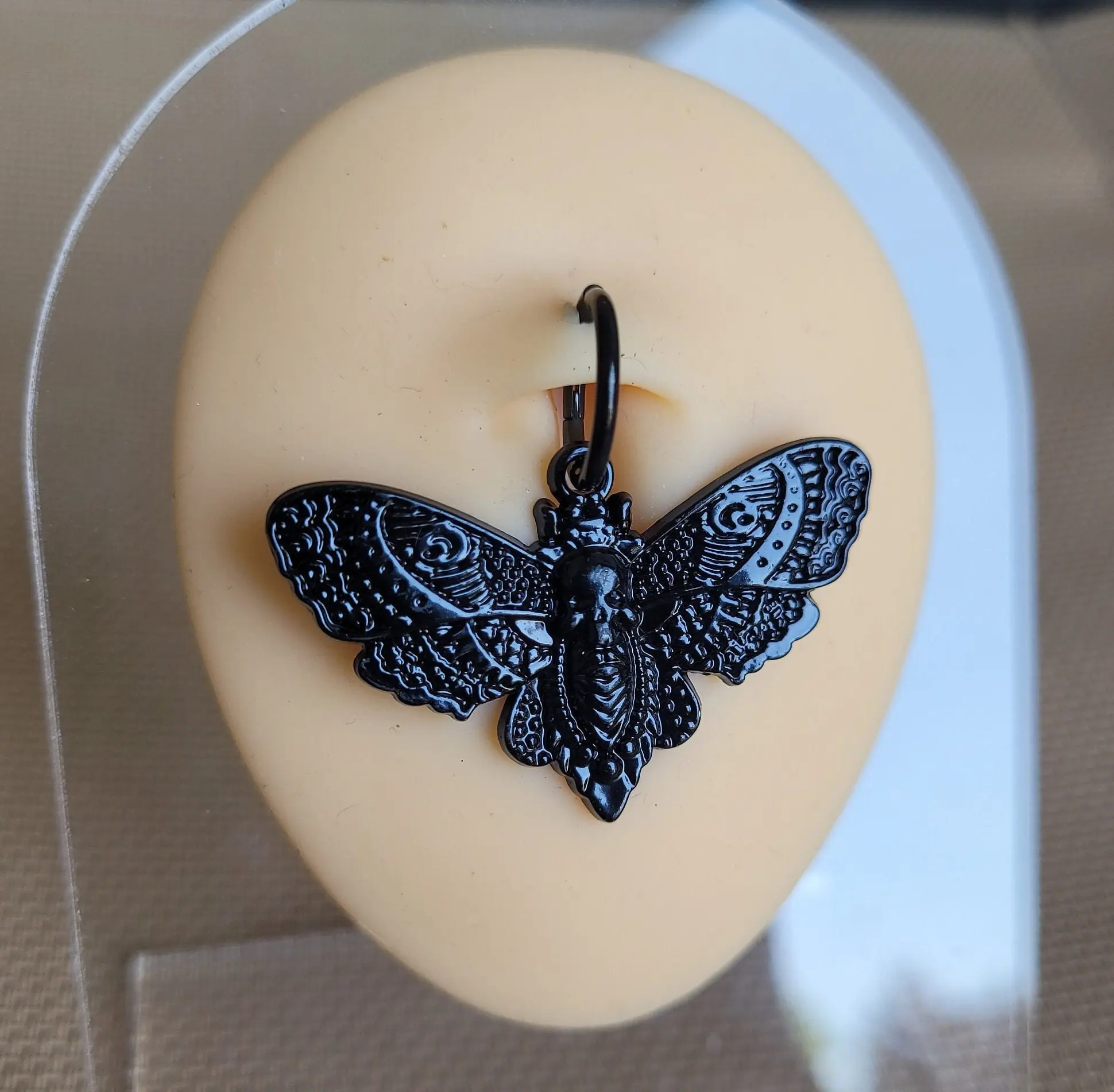 Belly Ring Black Death Moth Skull Goth Hoop Clicker 14g 16g Goth Punk Witchy luna navel button piercing jewelry unique grunge big Halloween