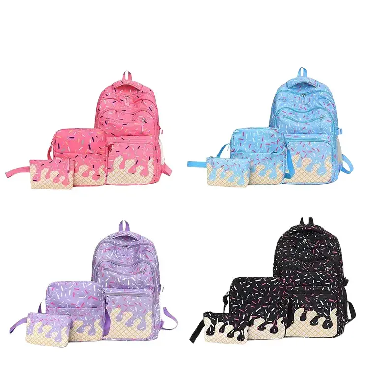Girl's 3-Piece Ice Cream-Themed Backpack, Large-Capacity Candy Confetti Bag for Back to School Stuff, Travel & Daily Use, Back To School Haul, Kids Backpack, Casual Wear