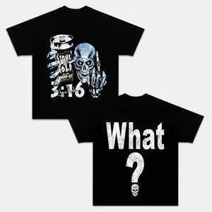 Stone Cold Skull Middle Finger T-Shirt Vintage Wrestling Graphic Tee Double Sided “What?” Back Print Retro Streetwear Heavy Cotton Shirt for Fans