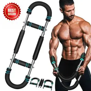 【NEW Version】2025 Pro Adjustable Arm&Chest Muscle Trainer for Men-Detachable Stainless Fitness Tool With Blue Grips, Ideal for Beginners and Enthusiasts, Black, Strength Training Accessory | Adjustable Resistance | Anti-Slip Grips, Home Workout Equipment