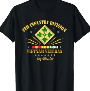 4th Infantry Division Vietnam Veteran Ivy Division T-shirt for Men Patriotic Military Pride USA Flag Veterans Day Trendy Gift for Veterans Short Sleeve Tees