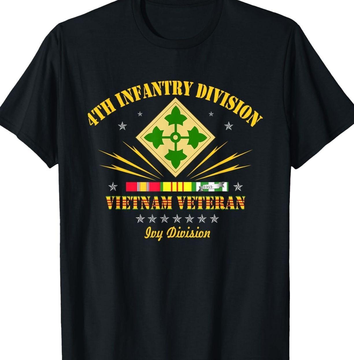 4th Infantry Division Vietnam Veteran Ivy Division T-shirt for Men Patriotic Military Pride USA Flag Veterans Day Trendy Gift for Veterans Short Sleeve Tees