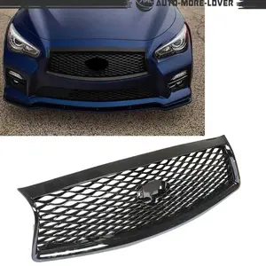 Fit For 2014-2017 Infiniti Q50 Sedan Gloss Black Front Mesh Bumper Hood Grille _ 364947648165