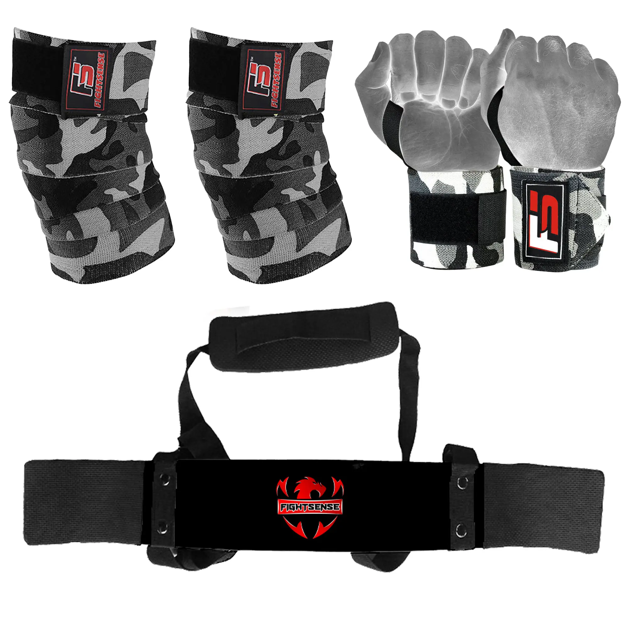 FIGHTSENSE Arm Blaster Biceps Curl Triceps Muscle Isolator with Knee Wraps and Wrist Wraps (Pair)