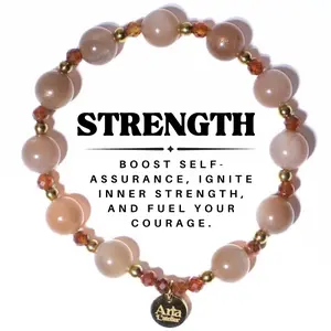 Strength & Confidence Bracelet - Sunstone and Orange Garnet - Empowerment, Motivation - Cleansed 10mm Natural Gemstones with Stainless Steel PVD Gold Plated | USA Handmade | Hypoallergenic | Crystal Bracelet | WaterProof | Tarnish-Free