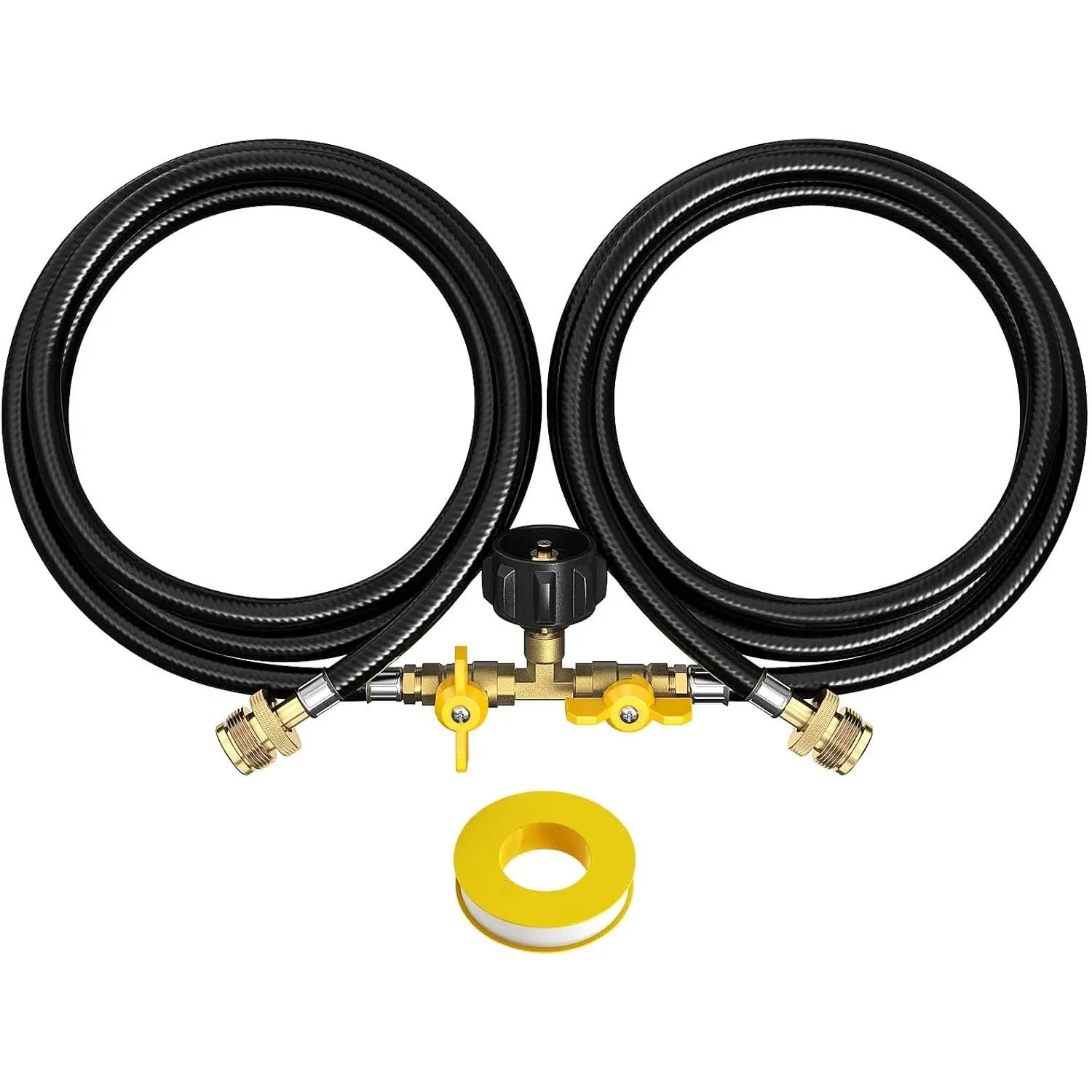 🔥 5FT 2-Way Propane Splitter Hose with Shut Off Valve| Adapter for Heaters, Grills, Stoves & Torch| Connects 1LB Portable Appliances to QCC1 5‑40LB Tanks