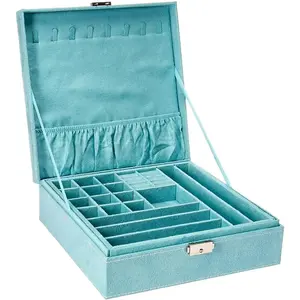 Two-Layer  Box Organizer Display Storage case with Lock (Blue)