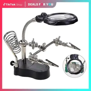 Magnifying Soldering Iron Stand & Soldering Iron Stand with LED Light & Hand Clip LED Lens Magnifier & Car Repair Tool & Heavy Duty Industrial Electrical Assembly & Disassembly Tools & Tools & big tool set &  Black