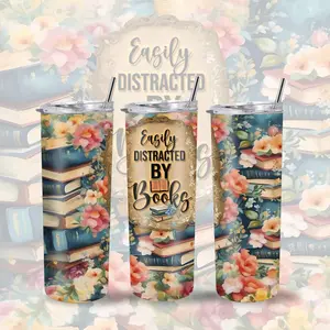 Easily Distracted By Books Tumbler | 20oz  Skinny Tumbler