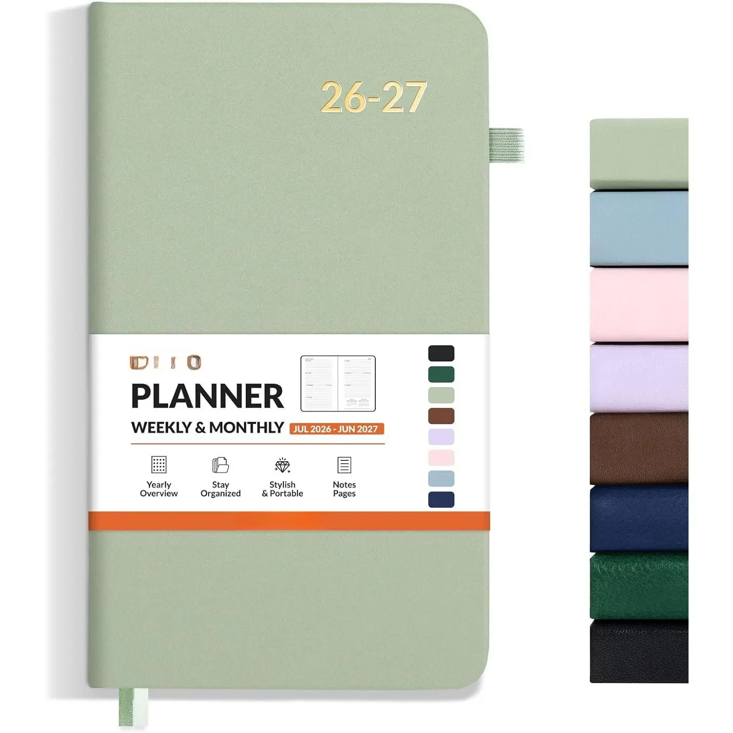 2026-2027 Pocket Weekly Planner for Purse 3.5" x 6" - 12 Month (July 2026 - June 2027) Academic Year Calendar, Pocket Size Planner, Hardcover, Note, 100 GSM Paper, Sage Green