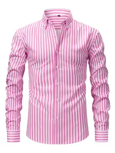 Men's Wide Striped Long Sleeve Shirt, Wrinkle-Resistant, Casual Style, Suitable for Business, Office, Daily Wear, All Seasons