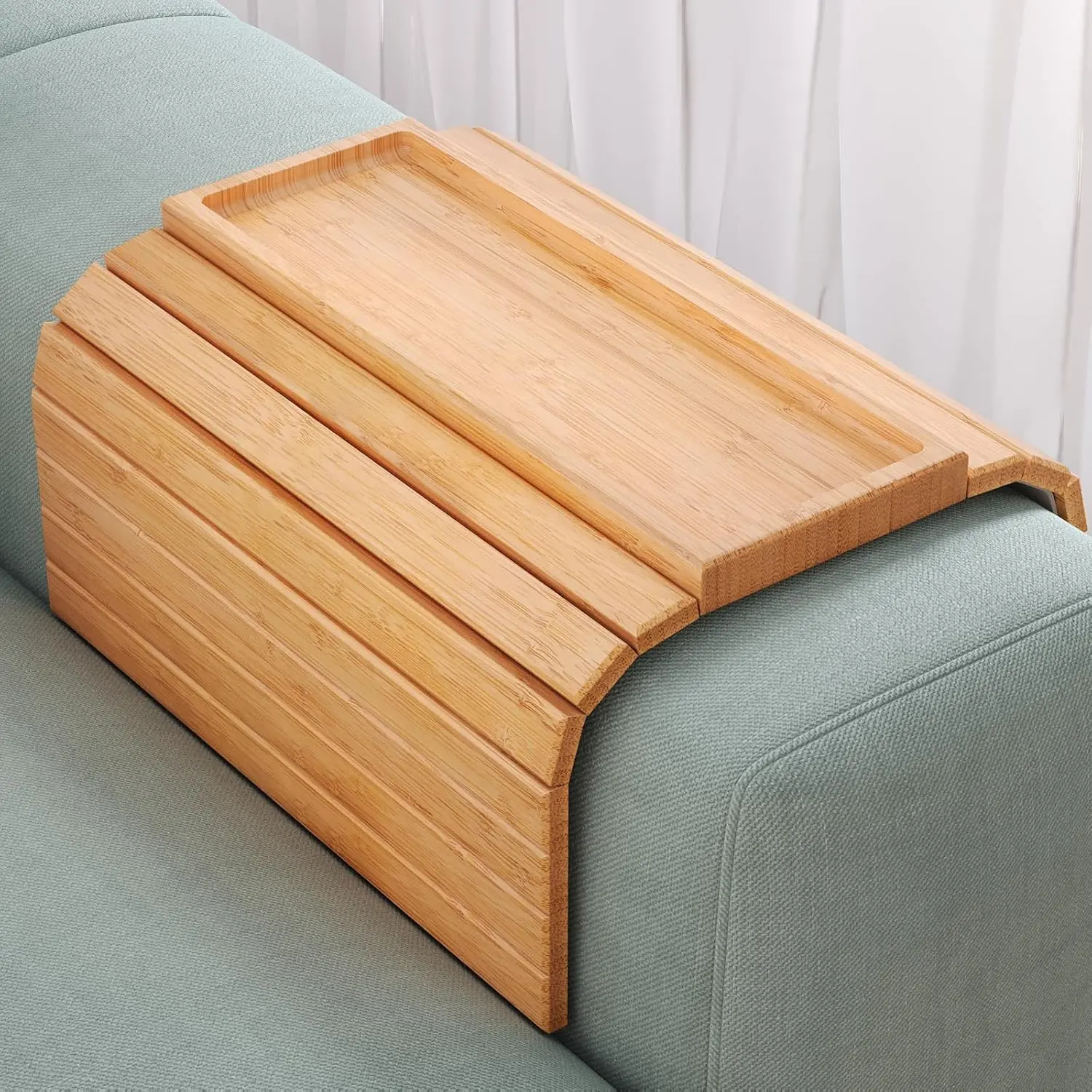 Sofa Arm Tray,Bamboo Folding Couch Arm Tray,Sofa Armrest Trays with Anti-Slip Pad for Drinks,Snacks,Phone,Remote Control