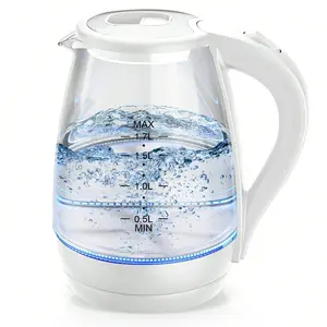 Electric Kettle 1.7L Glass Body 1200W Instant Boil LED Light Auto-Shutoff Boil-Dry Safety Volume Markings