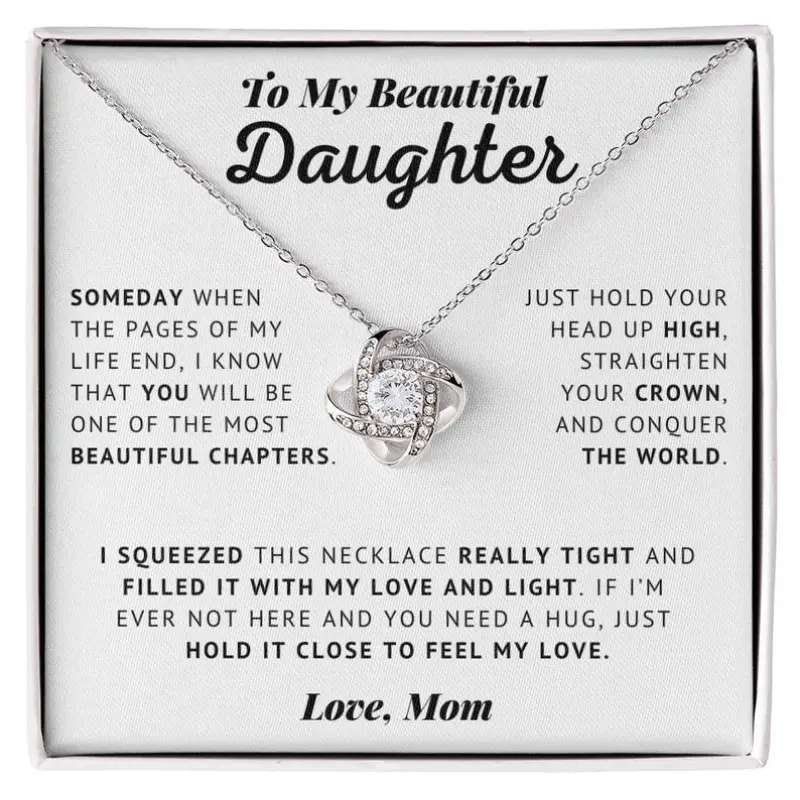 To My Daughter - Straighten Your Crown - Love Knot Necklace | Gift From Mom, Present Mother, Bday, Graduation Girl, Confirmation, Birthday