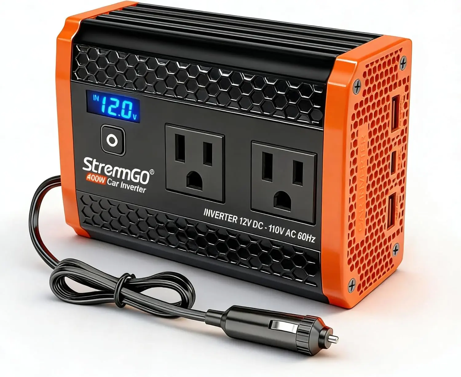 400W Car Power Inverter for Vehicles, Portable ​ Charger Converter Dual AC Car Plug Adapter Outlet, USB 24W/30W Fast Charger, Car Cigarette Lighter Adapter for Laptop, Phone on Road Trip Essentials