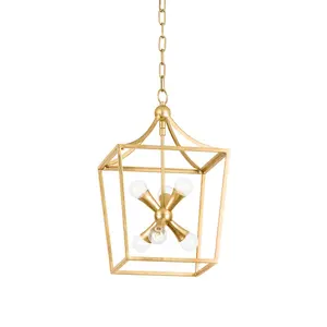 Kendall Lantern Pendant Light with 6-Light Array and Vintage Gold Leaf Finish for Stylish Illumination