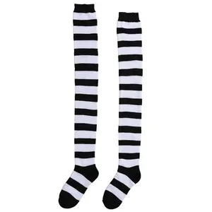 Plus Size Black and White Striped Witch Socks for Women