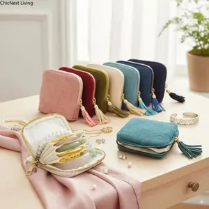 2026 New Travel Jewelry Case, Valentine's Gifts for Women, Portable Organizer for Rings, Bracelets, & Bangles with Tassel Zipper, Elegant Jewelry Roll for Journey, Crystal Jewelry Storage Pouch, Mini, Organized Pockets