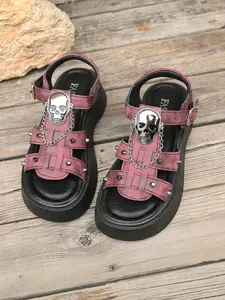 Summer New Fashion Metal Chain Thick Sole Sandals for Women, Gothic Skull Rivet Roman Shoes, Height Increasing Casual Platform Sandals, Casual Footwear